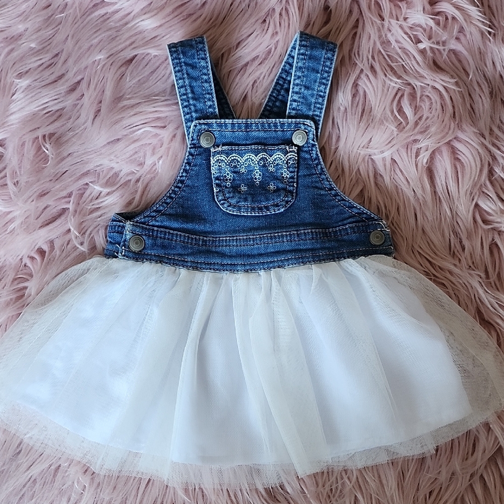 Overall Dress Denim and White Tulle Skirt